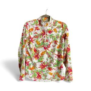 ICIKULS Medium UPF50 Floral Golf Tennis Tropical Vibrant Sport Long Sleeve Shirt